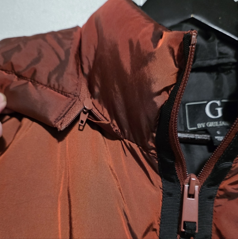 G by Guiliana Womens Puffer Jacket Zip Up Detachable Hoodie Copper Burnt Orange - Picture 9 of 15